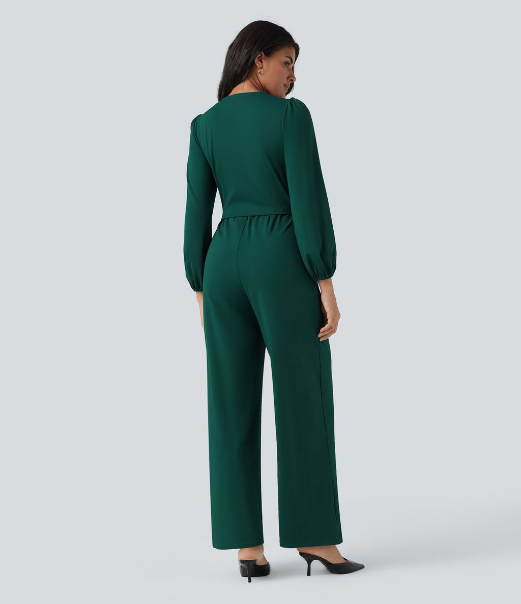 Combinaison tailleur à jambes larges, col V, manches longues, avec poches – Édition Easy Peasy