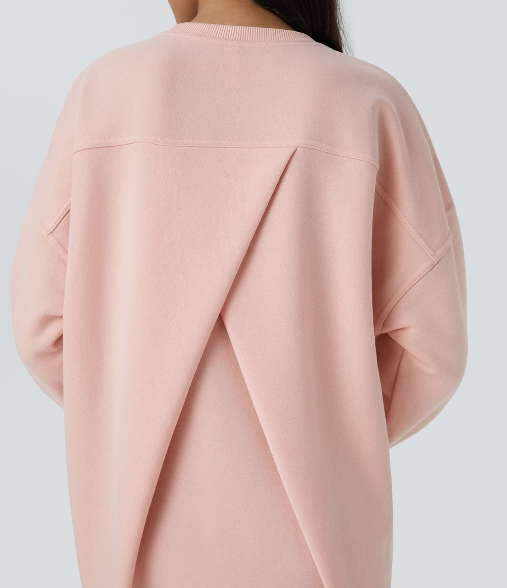Sweat-shirt décontracté en polaire, col rond, manches longues, poches latérales, coupe oversize