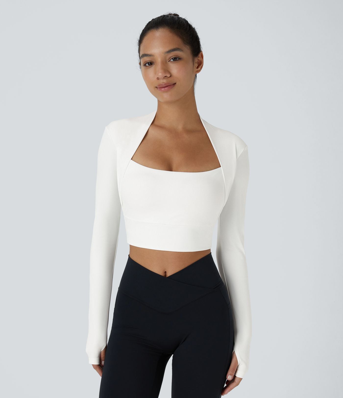 Softlyzero™ Plush Top de Sport Yoga Pull Manches Longues Trou pour Pouce 2 en 1 Court