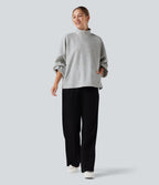 Sweat-shirt col montant à manches longues ourlet asymétrique avec poche