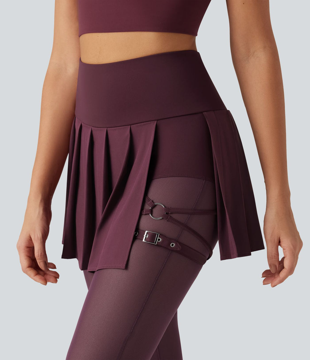 Legging de danse flare Breezeful™ 2-en-1 avec jupe plissée, taille haute, mesh contrasté, séchage rapide et poches