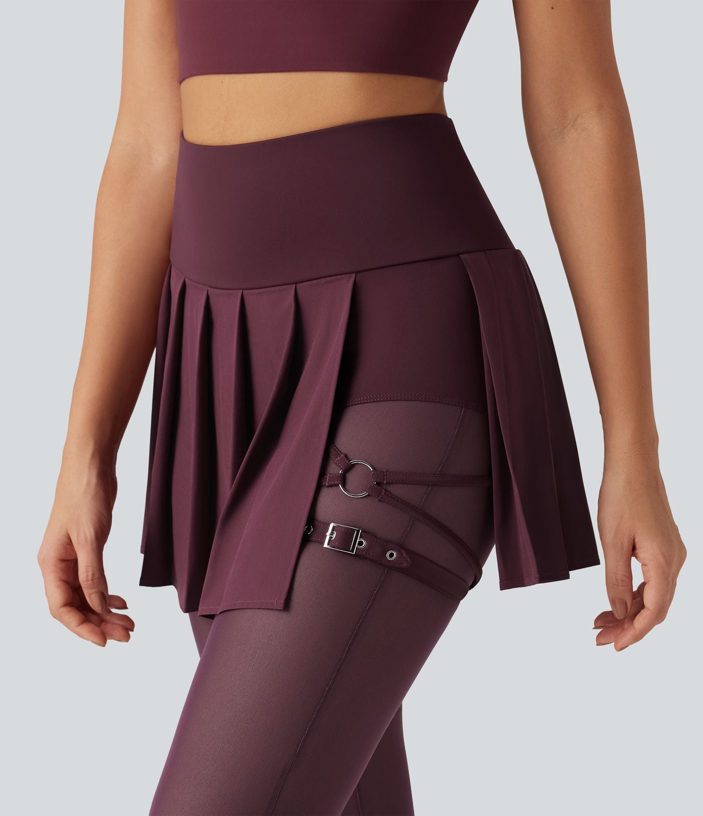 Legging de danse flare Breezeful™ 2-en-1 avec jupe plissée, taille haute, mesh contrasté, séchage rapide et poches