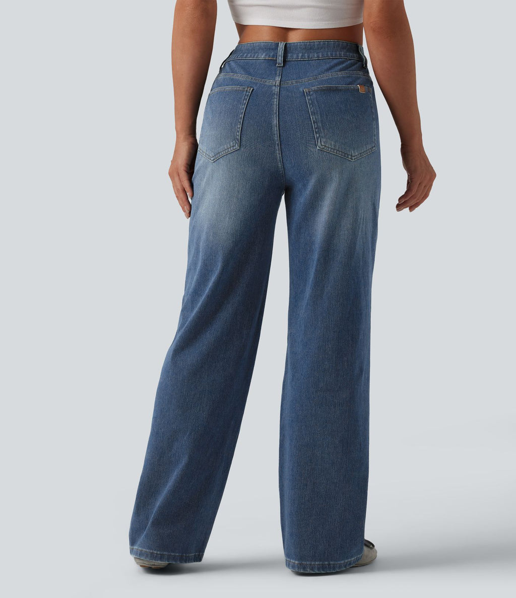Halara Flex™ Jean coupe droite décontracté taille mi-haute avec poches