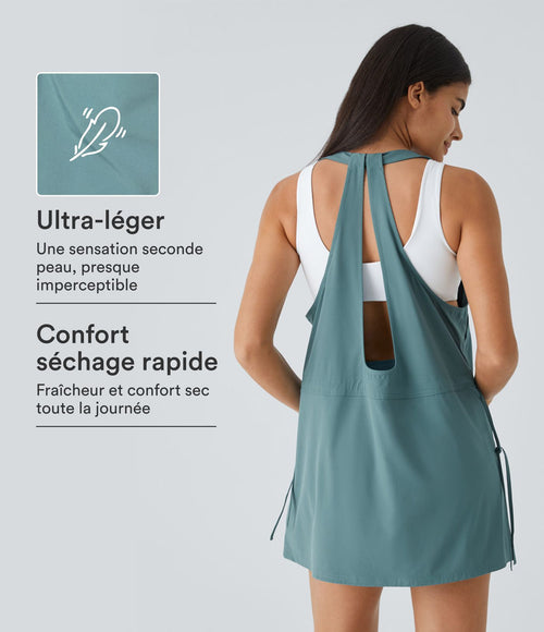 Breezeful™ Robe Sport Randonnée Mini Séchage Rapide 2 Pièces Dos Nu Poches Multiples Cordon de Serrage