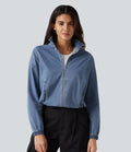 Veste en jean Halara Flex™ à col montant avec manches longues, zip et poches