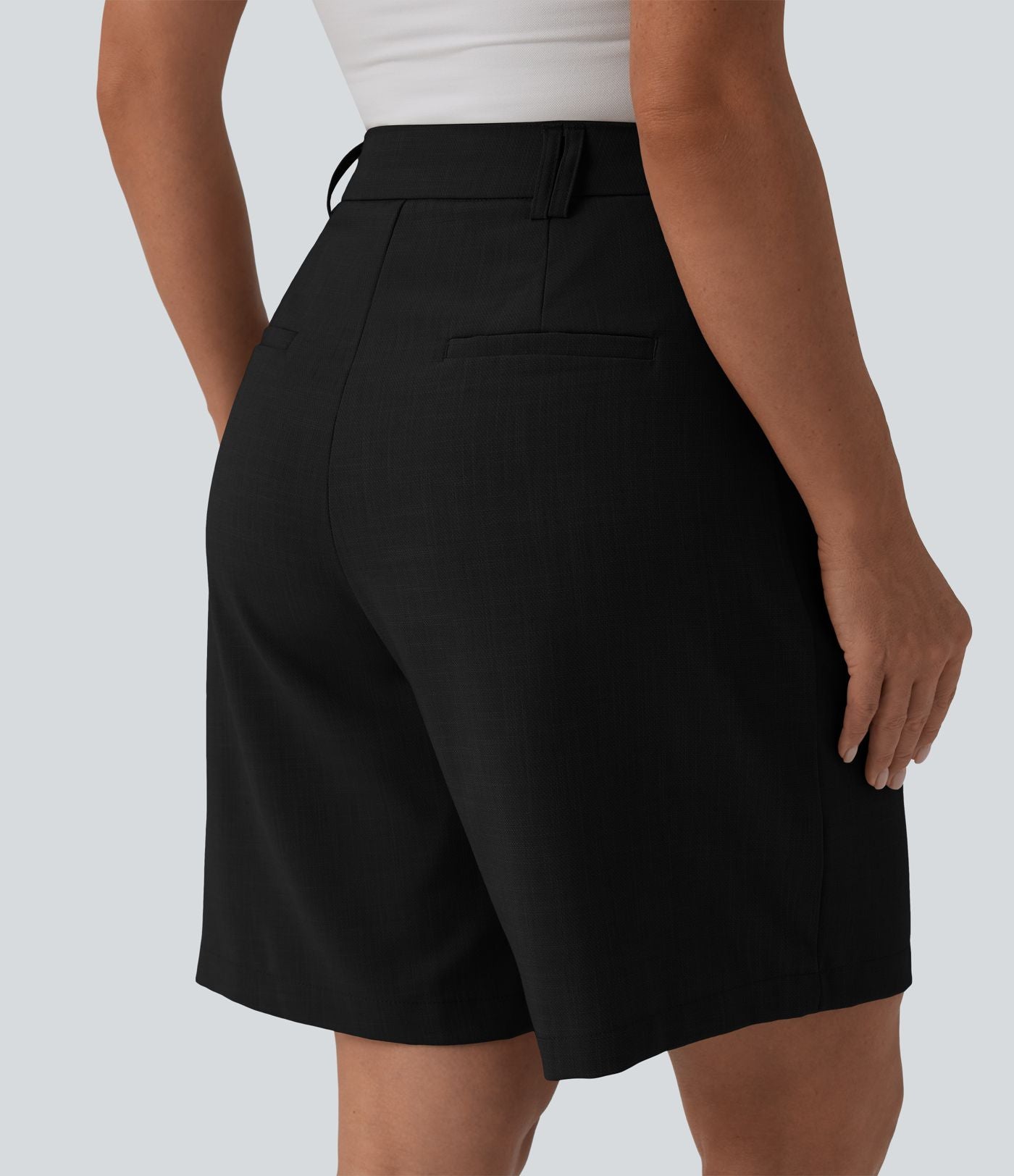 Bermuda tailleur taille haute aspect lin avec poches