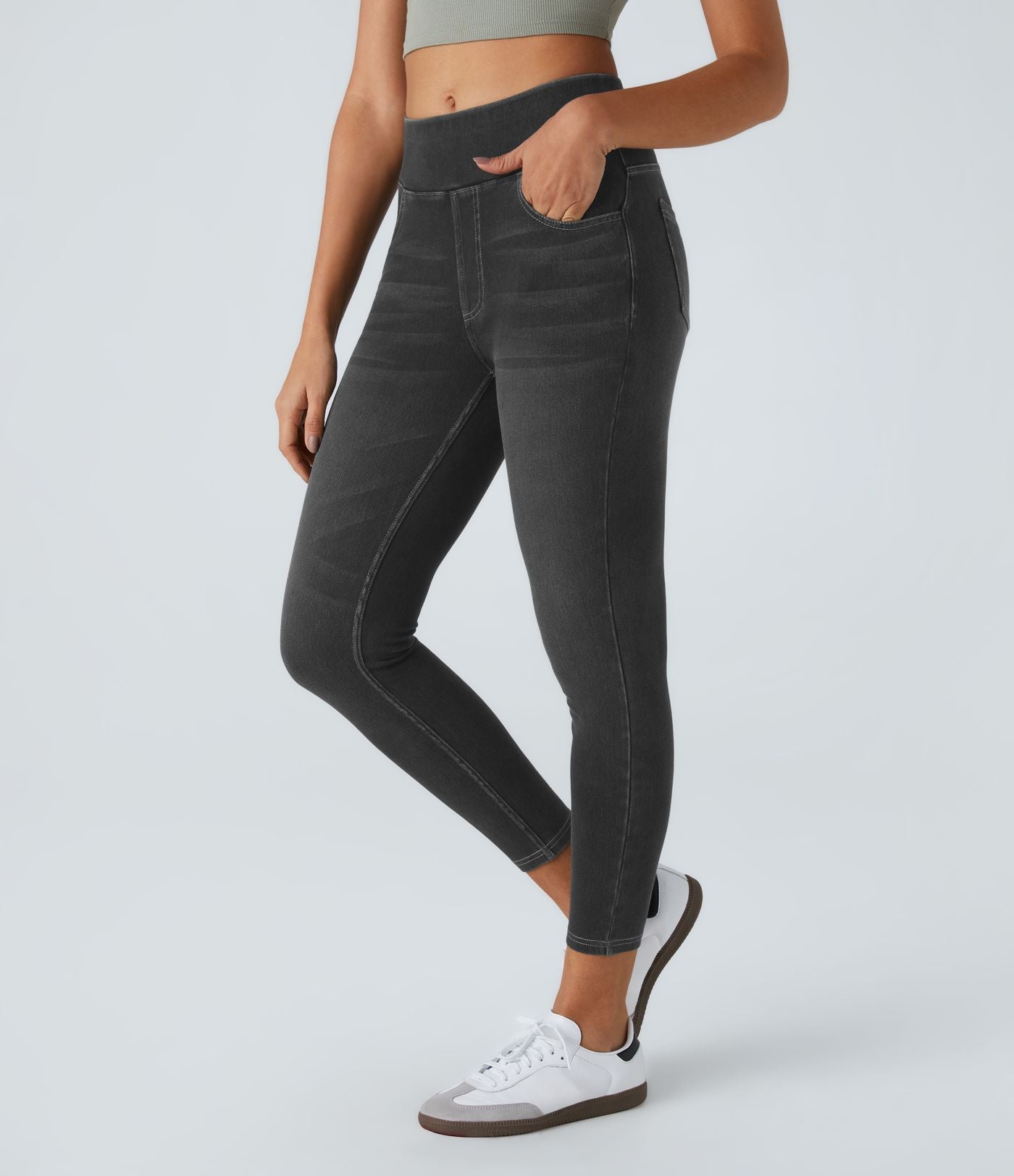 Leggings 7/8 décontractés en denim taille haute avec poches Halara Flex™