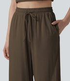 Pantalon de détente ample taille haute avec cordon de serrage et poches