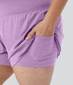 Short Yoga 10cm Plus Longue Taille Ultra Haute 2 en 1 Poche Arrière Poche Cachée Latérale Grande Taille