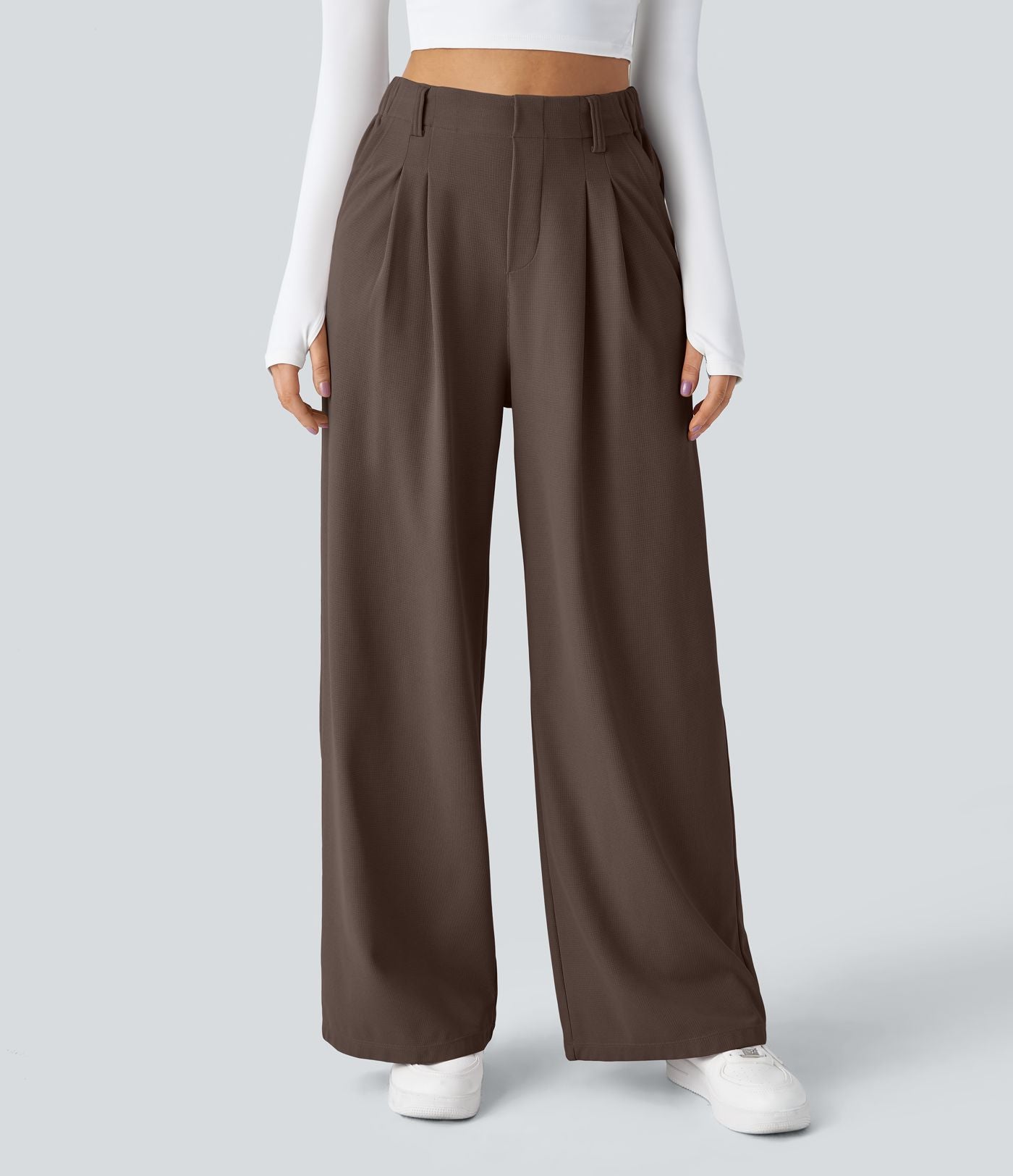 Pantalon Tailleur Large Fluide Halara Flex™ Gaufré Taille Haute Poches Latérales