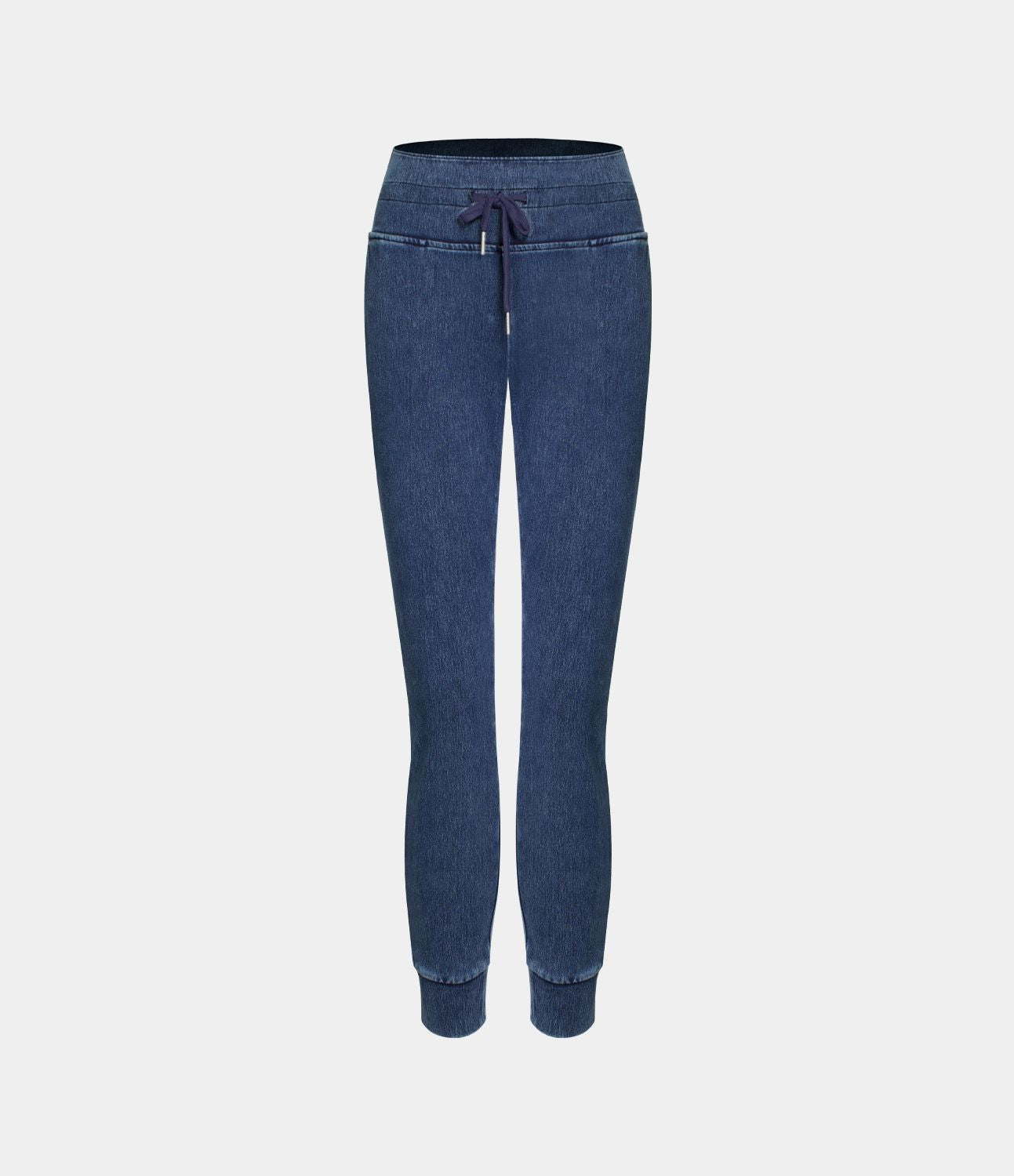Halara Flex™ Jean Casual Taille Haute avec Cordon de Serrage et Poches Latérales en Tricot Extensible Lavé