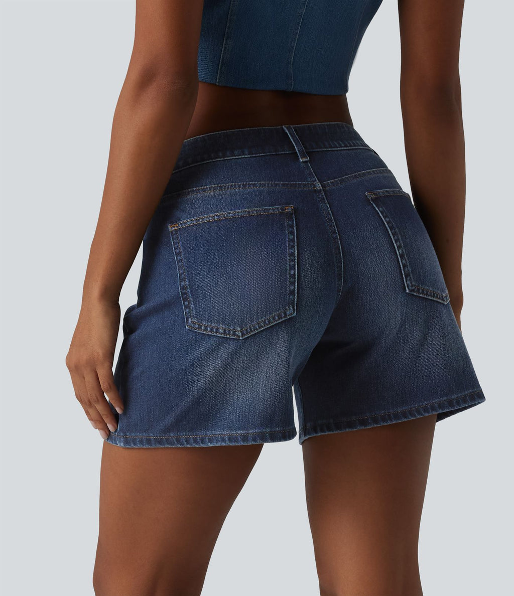 Short asymétrique en jean délavé Halara Flex™ taille basse à poches multiples