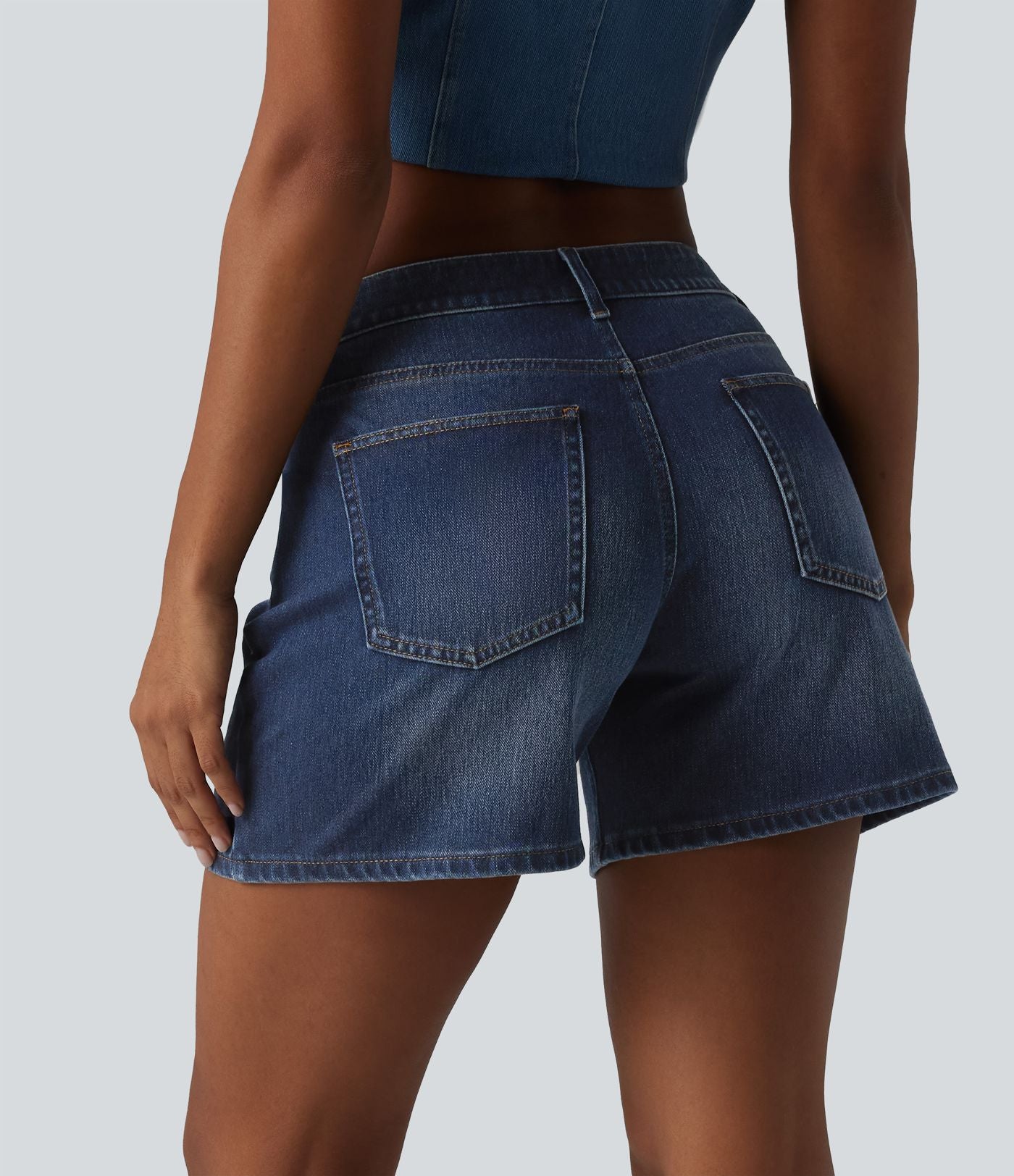 Short asymétrique en jean délavé Halara Flex™ taille basse à poches multiples