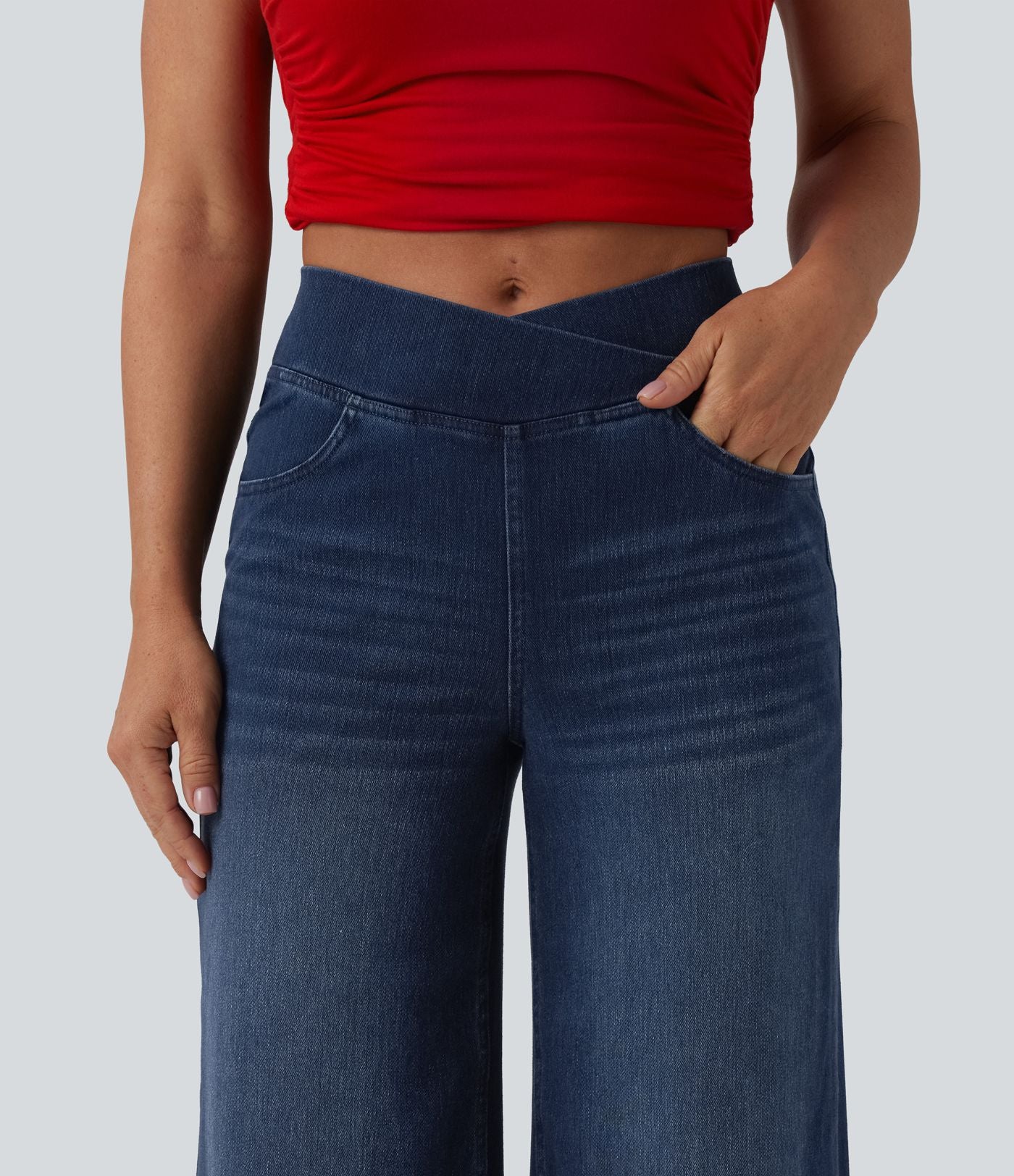 Jean large décontracté Halara Flex™ croisé taille haute avec poches