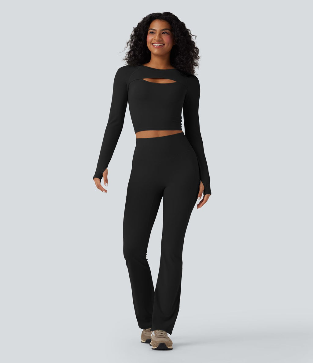 Haut de sport yoga court SoftlyZero™ QuickDry découpes manches longues avec trous pour pouces