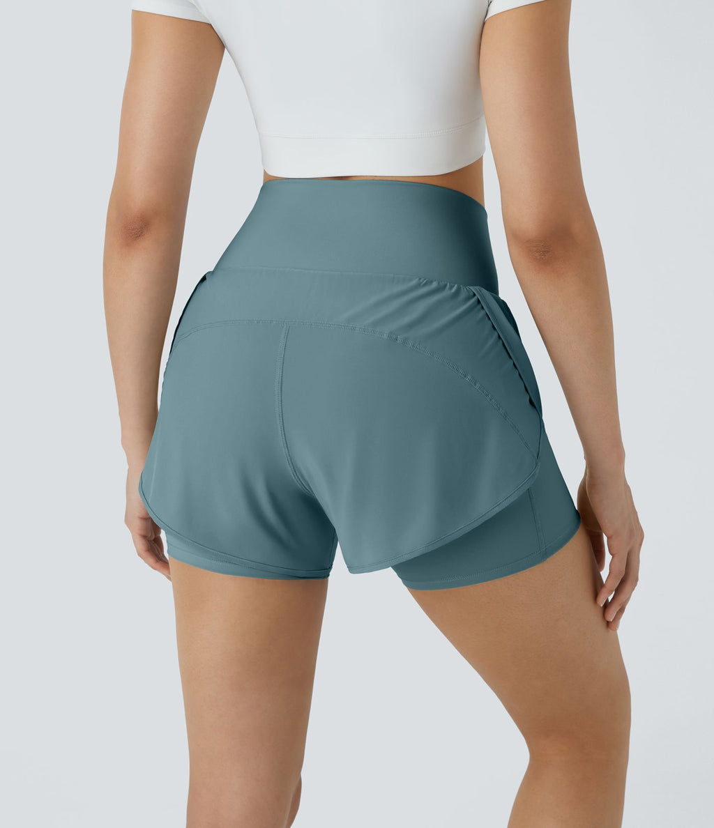 Breezeful™ Short 8,8cm Yoga Séchage Rapide 2 en 1 Taille Super Haute Ourlet Courbé Poches Latérales