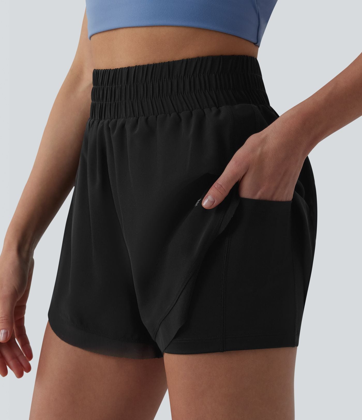 Short de running 2-en-1 taille haute mesh contrasté avec poches