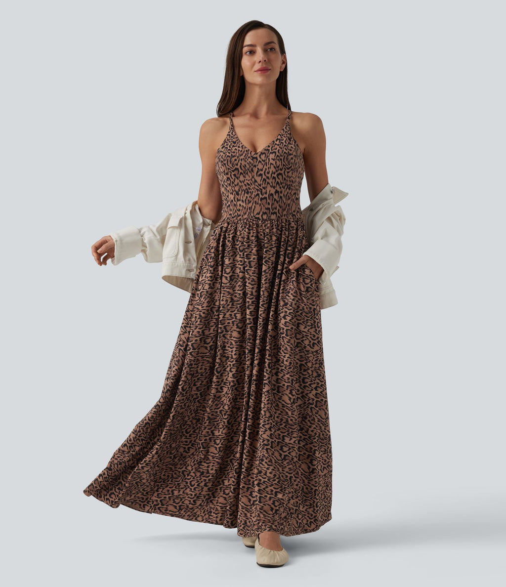 Robe longue fluide décontractée à bretelles avec poches
