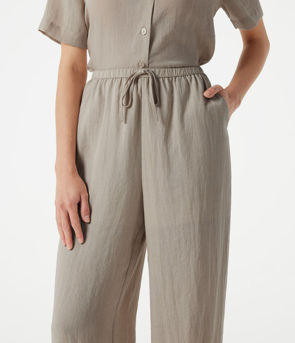 Pantalon barrel de bureau taille haute en mélange de lin avec short intégré et poches