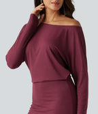 Robe mini moulante froncée à une épaule avec manches longues et passe-pouces