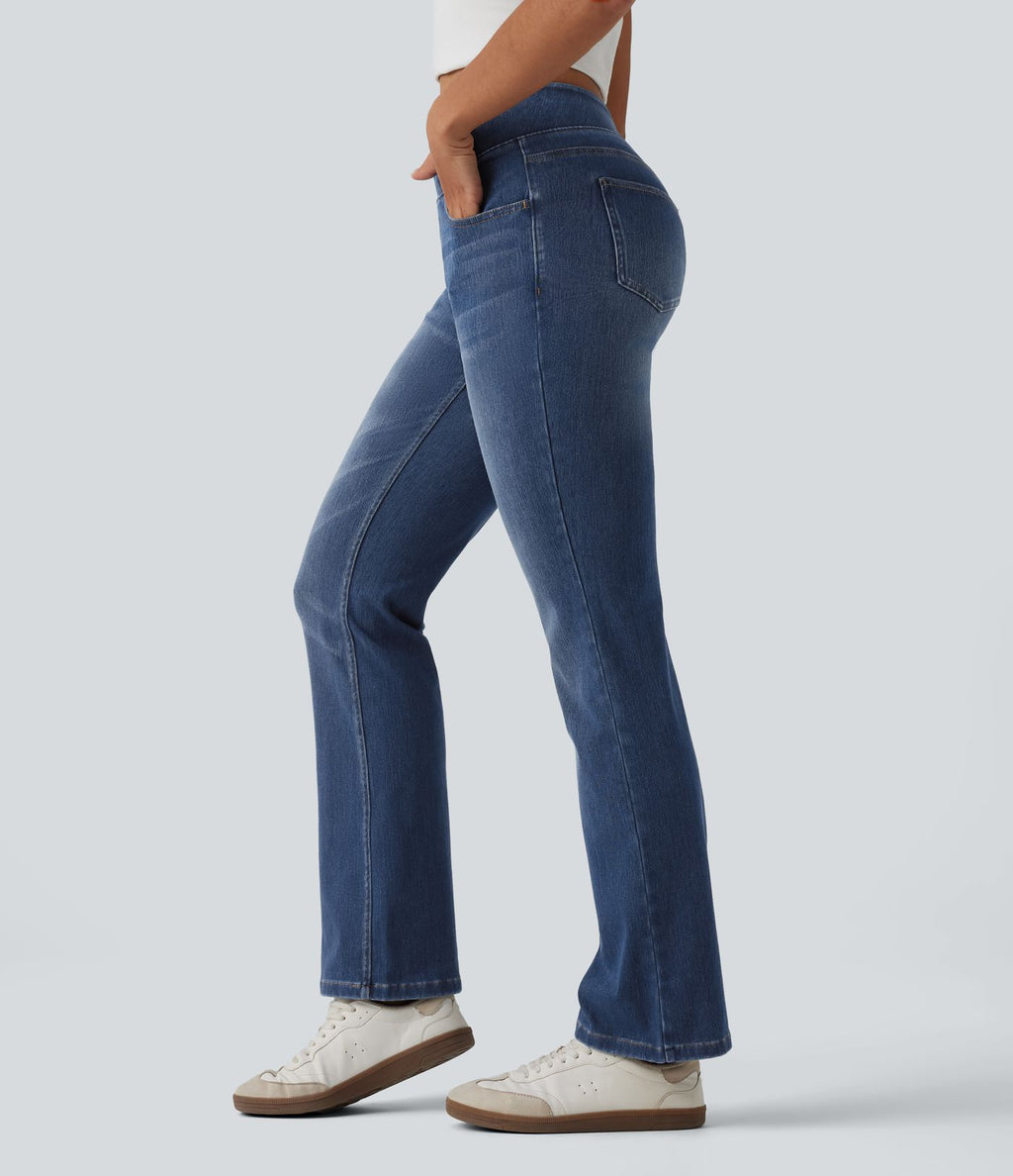 Jean Halara Flex™ Curvy taille haute bootcut délavé décontracté avec poches