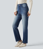 Jean droit Halara Flex™ taille haute gainant délavé avec poches