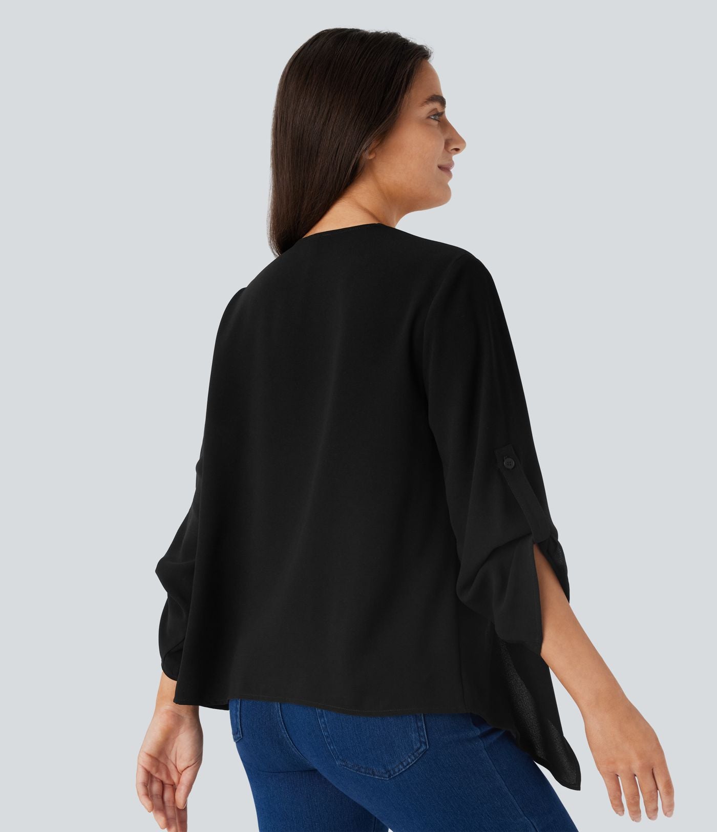 Veste cape décontractée à manches retroussées et coupe cascade