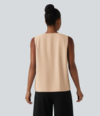 Blouse esprit bureau oversize défroissage facile, sans manches et col V