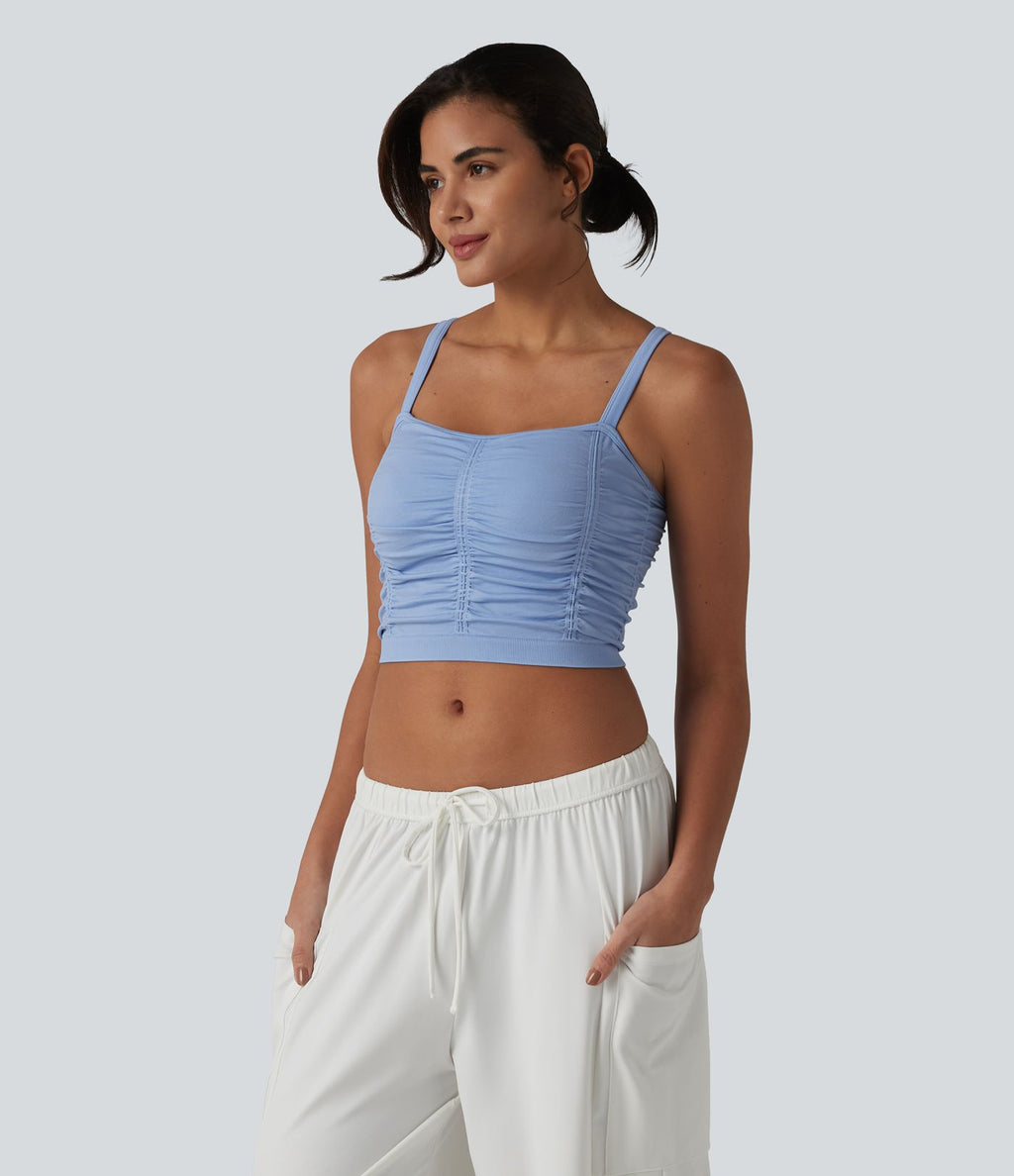 OneForm Seamless Flow Caraco de yoga crop froncé à dos croisé avec brassière intégrée sans couture