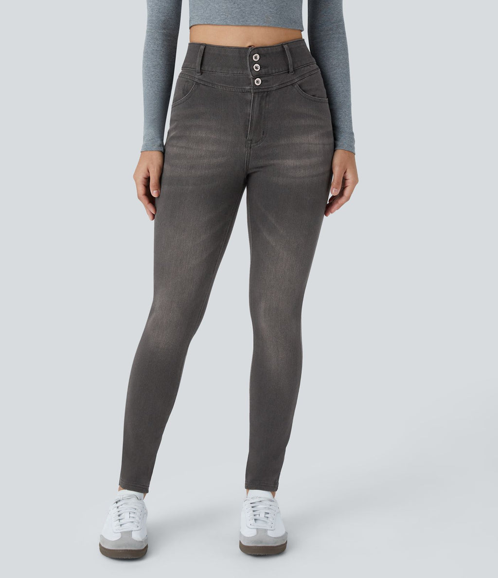 Halara Flex™ Jean skinny Casual Taille Haute Fermeture Éclair Boutonnés Plusieurs Poches Tricot Extensible