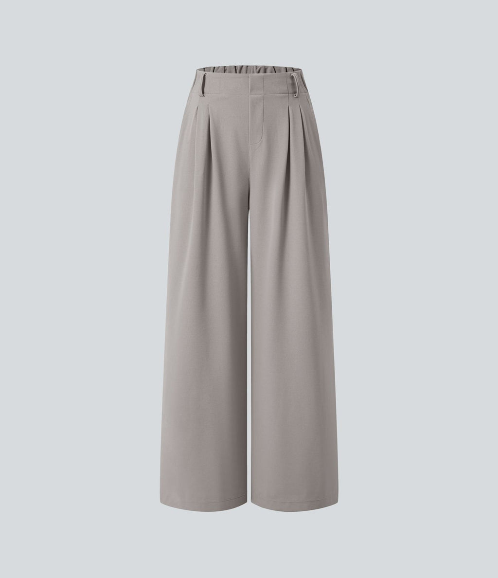 Pantalon Tailleur Large Fluide Halara Flex™ Gaufré Taille Haute Poches Latérales