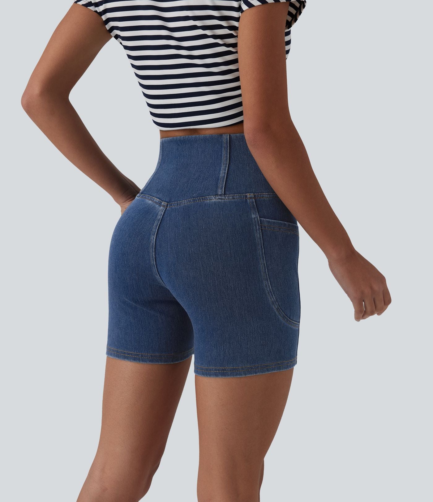 Short denim skinny décontracté Halara Flex™ croisé gainant taille haute 12,5 cm avec poches