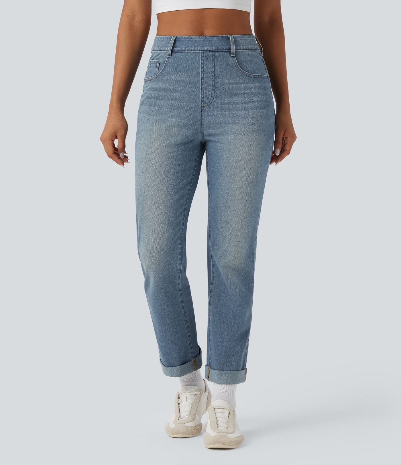 Jean décontracté Halara Flex™ ajusté taille haute ourlet retroussé avec poches