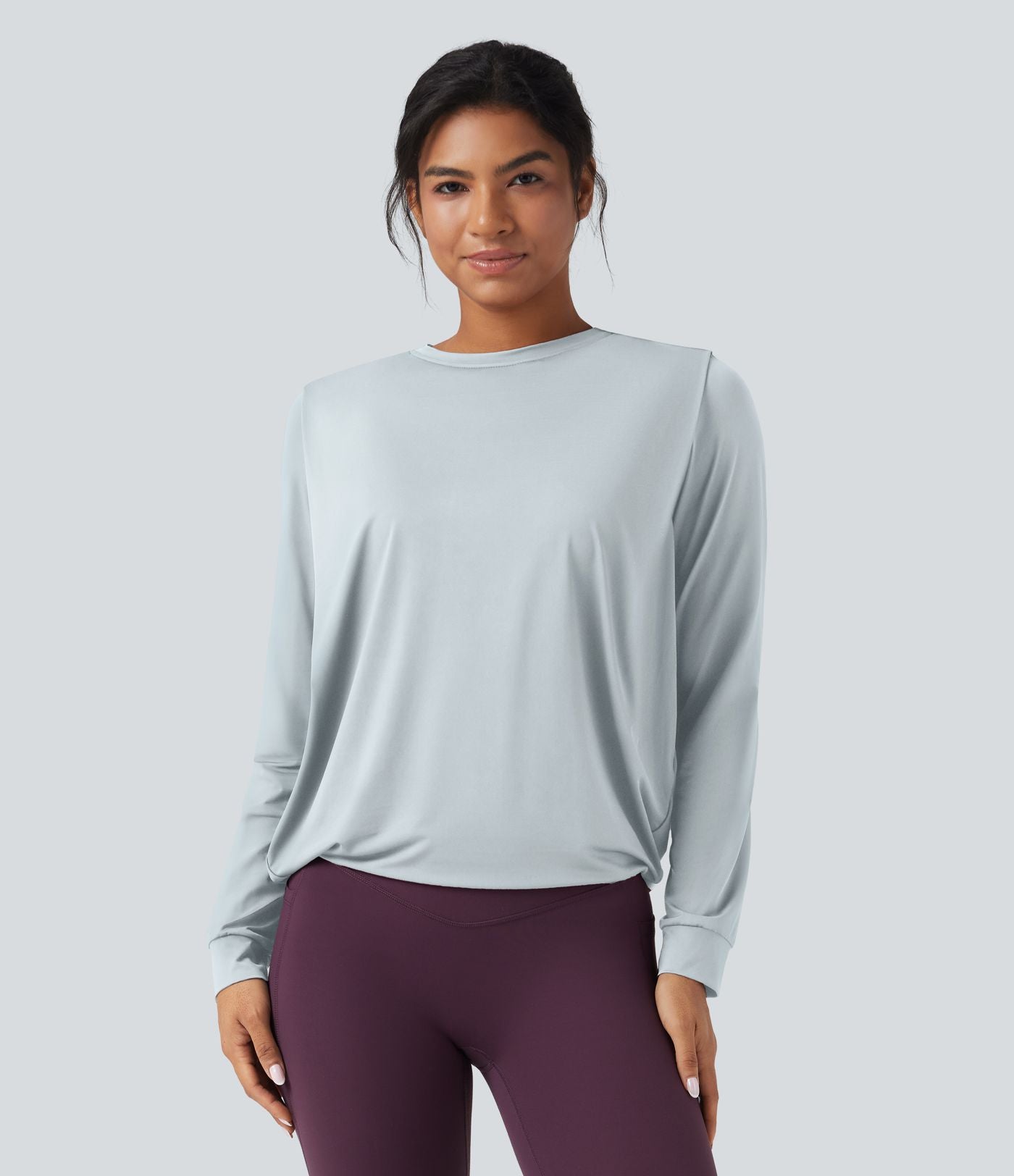 Haut de sport yoga col rond manches longues froncé - UPF50+