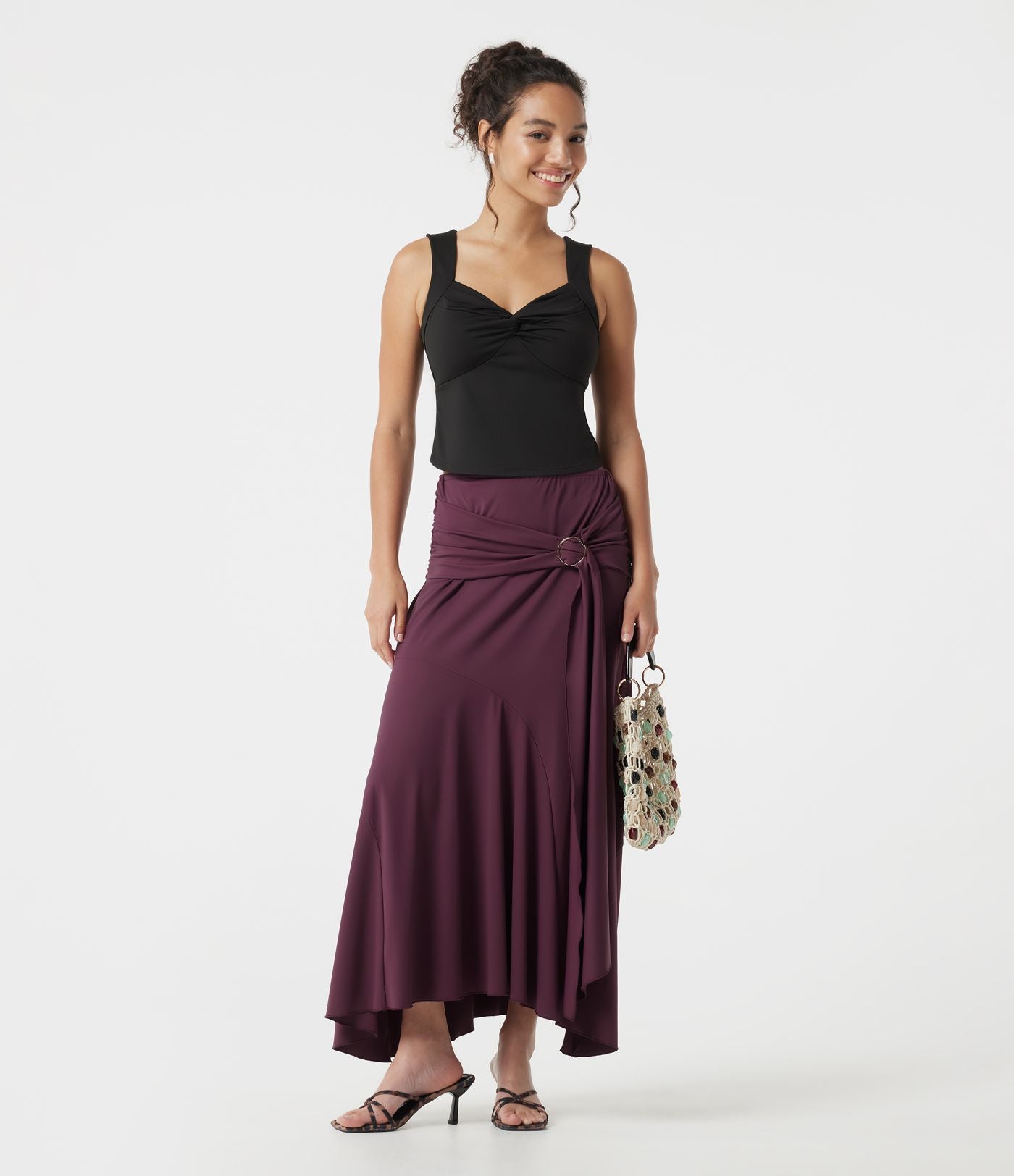 Jupe de soirée maxi taille mi-haute froncée coupe sirène