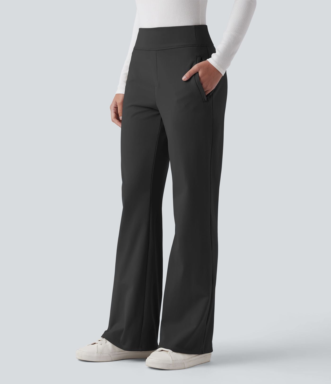 Pantalon de travail évasé en polaire taille mi-haute avec poches zippées