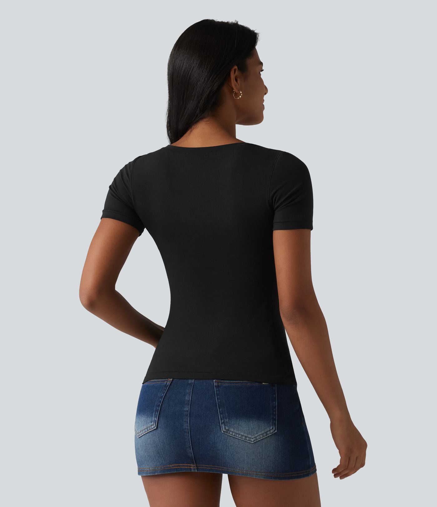 Halara T-shirt décontracté en jersey de coton, col V, manches courtes, brassière intégrée, bonnets B-DD