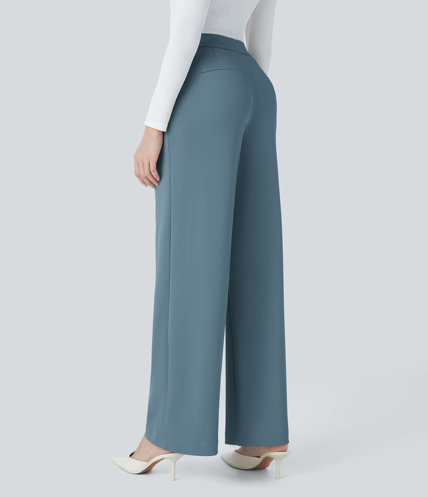 Halara Flex™ Pantalon Tailleur Droit à Taille Haute avec Pli Poches Latérales en Crêpe