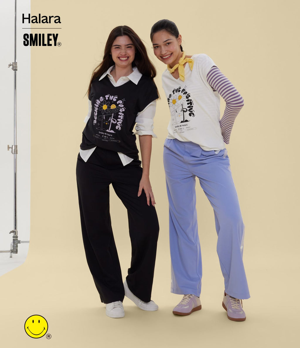 T-shirt casual Halara X Smiley® col V à manches courtes