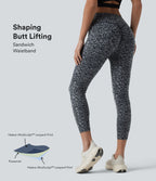 Legging corsaire d'entraînement taille haute gainant effet push-up imprimé léopard Halara UltraSculpt™ avec poches