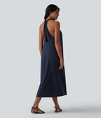Robe midi décontractée col V avec poches