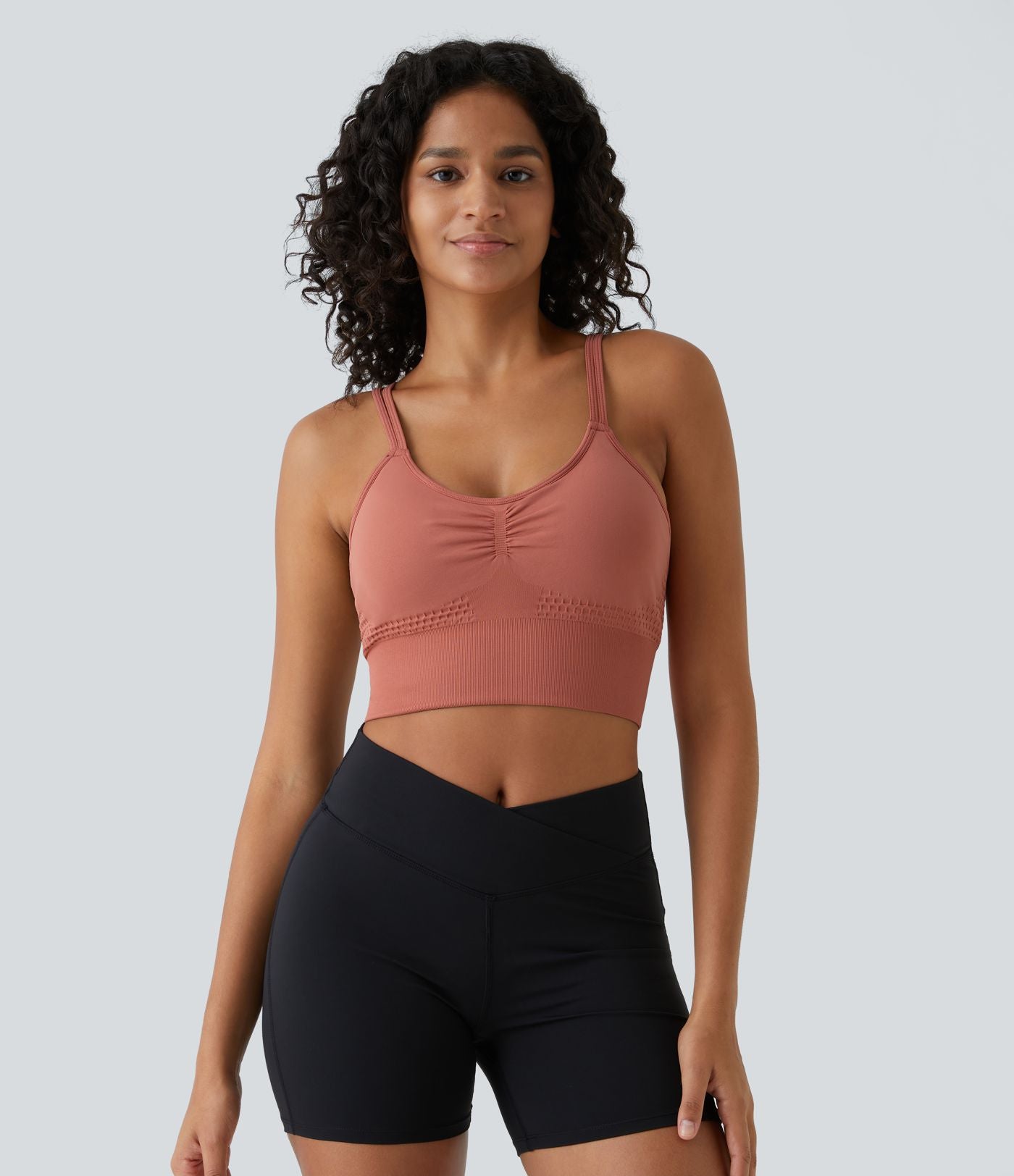Brassière de sport maintien léger bretelles froncées doubles bonnets A-D OneForm Seamless Flow