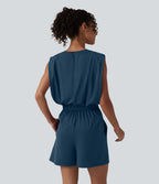 Combishort décontracté col rond sans manches effet frais InstantCool avec nœud frontal et poches, accès facile Easy Peasy, protection solaire UPF50+