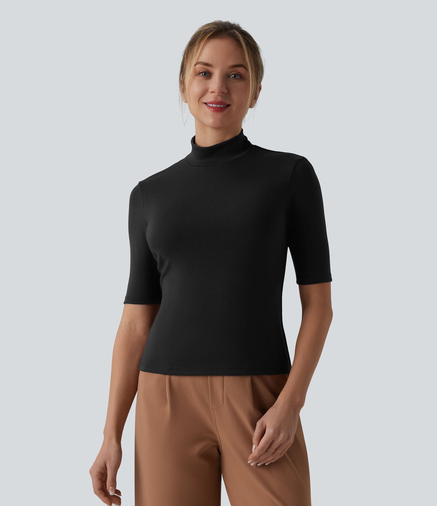 T-shirt décontracté à col cheminée et manches courtes
