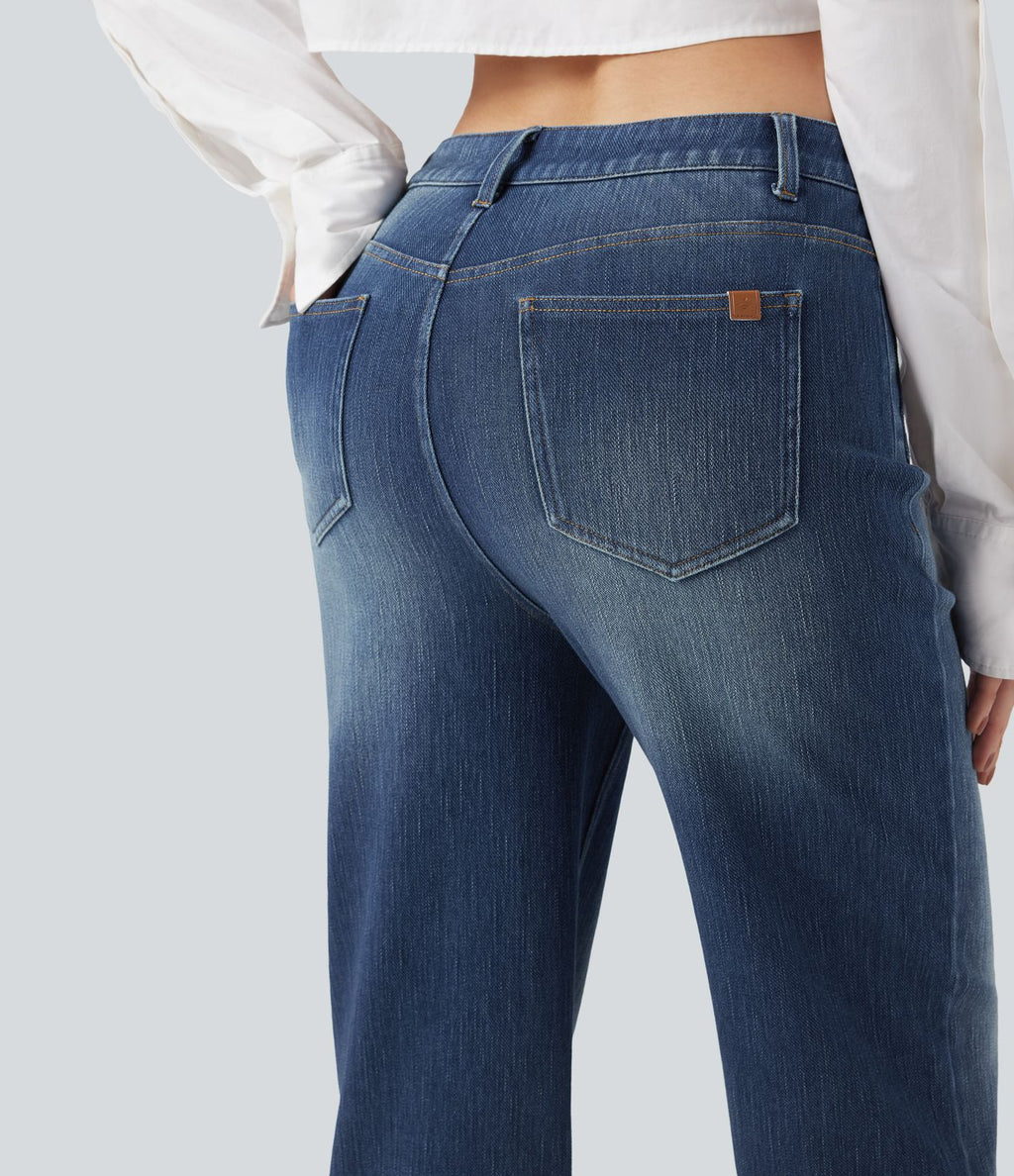 Jean droit délavé Halara Flex™ taille haute avec fente et poches