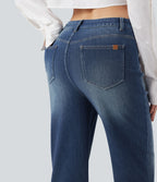 Jean droit délavé Halara Flex™ taille haute avec fente et poches