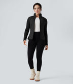Veste matelassée décontractée à col montant et coupe ajustée, côtelée et contrastée, avec poches