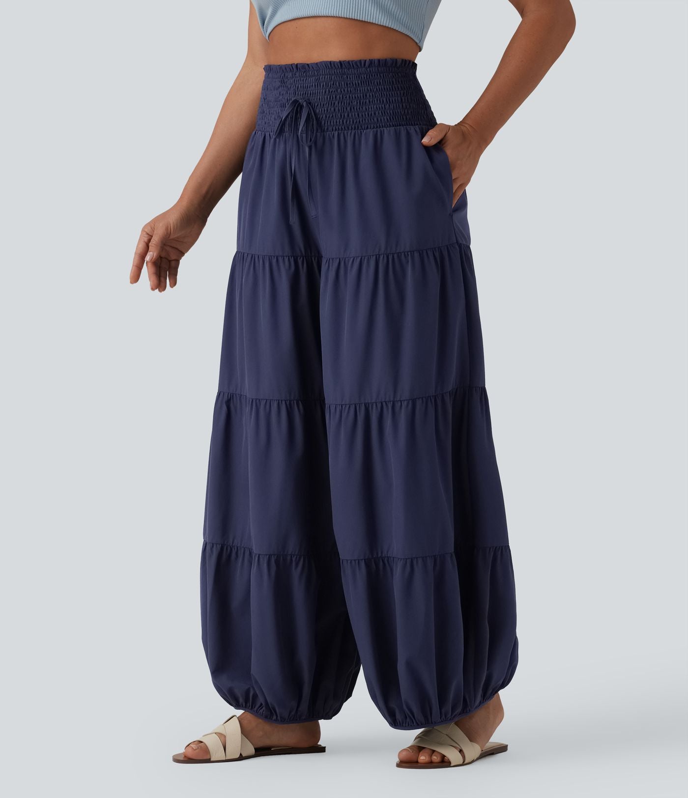 Pantalon bouffant Breezeful™ coupe ballon froncé noué séchage rapide taille haute avec poches