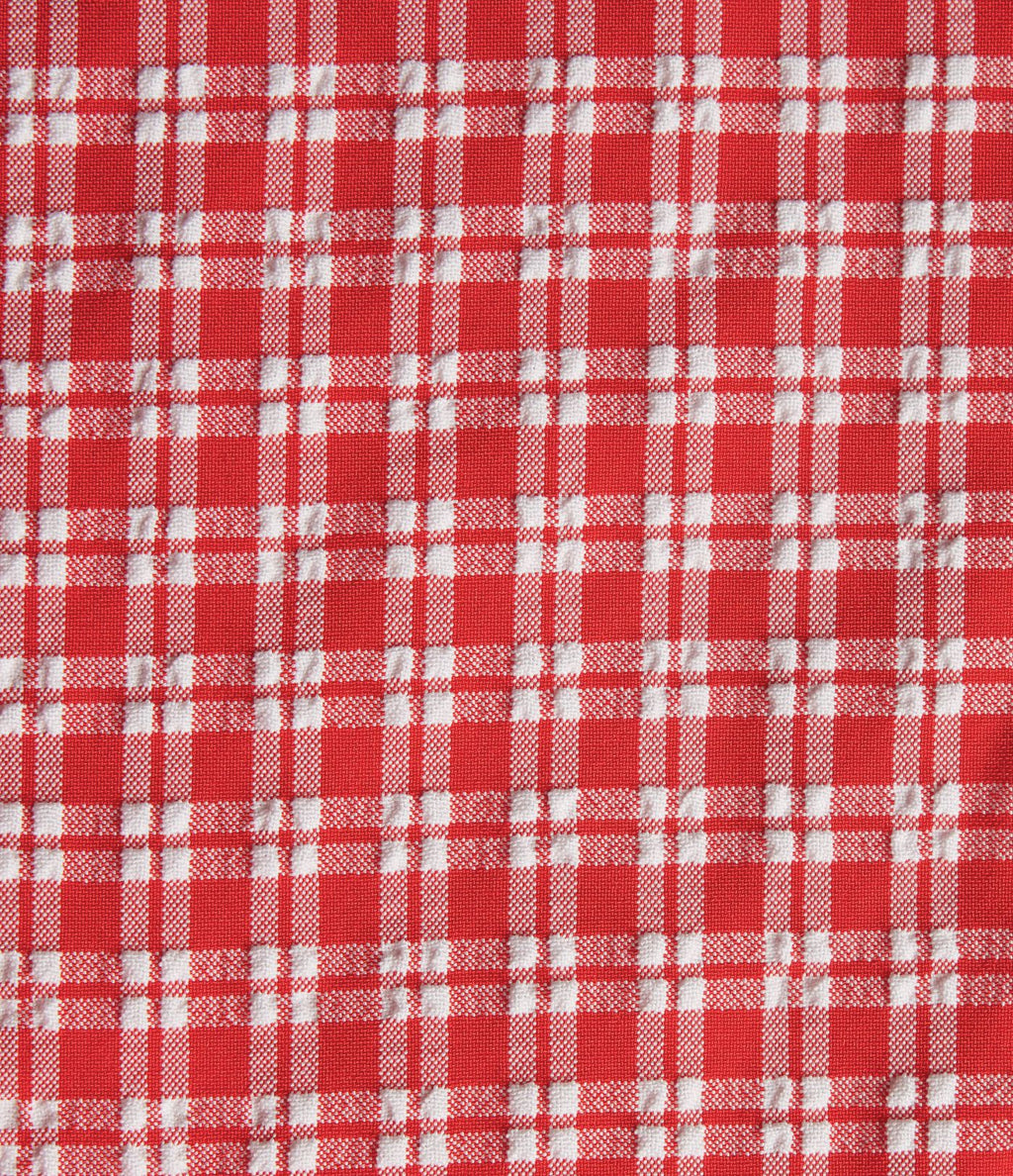 Robe mini trapèze vichy sans manches à col bateau, détails froncés, fermeture invisible et poches