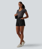 Short tailleur chino taille haute en coton, coupe ample, avec poches